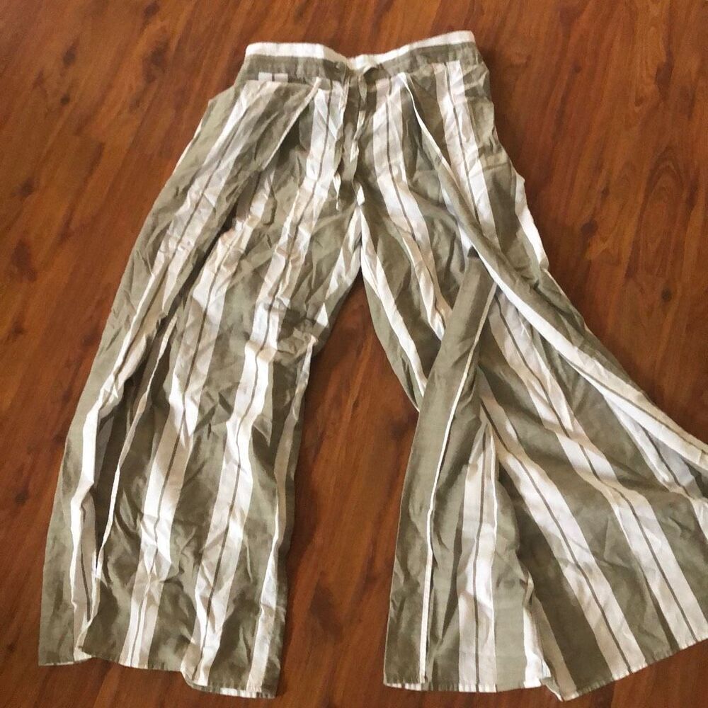 Express Gray and white striped open leg faux wrap, pants, wide leg m